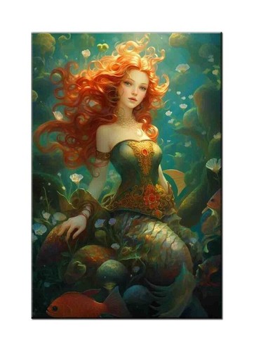 Mermaid Oil Painting Picture Printed On Canvas-Home Wall Artwork Vintage Decor - Picture 1 of 8