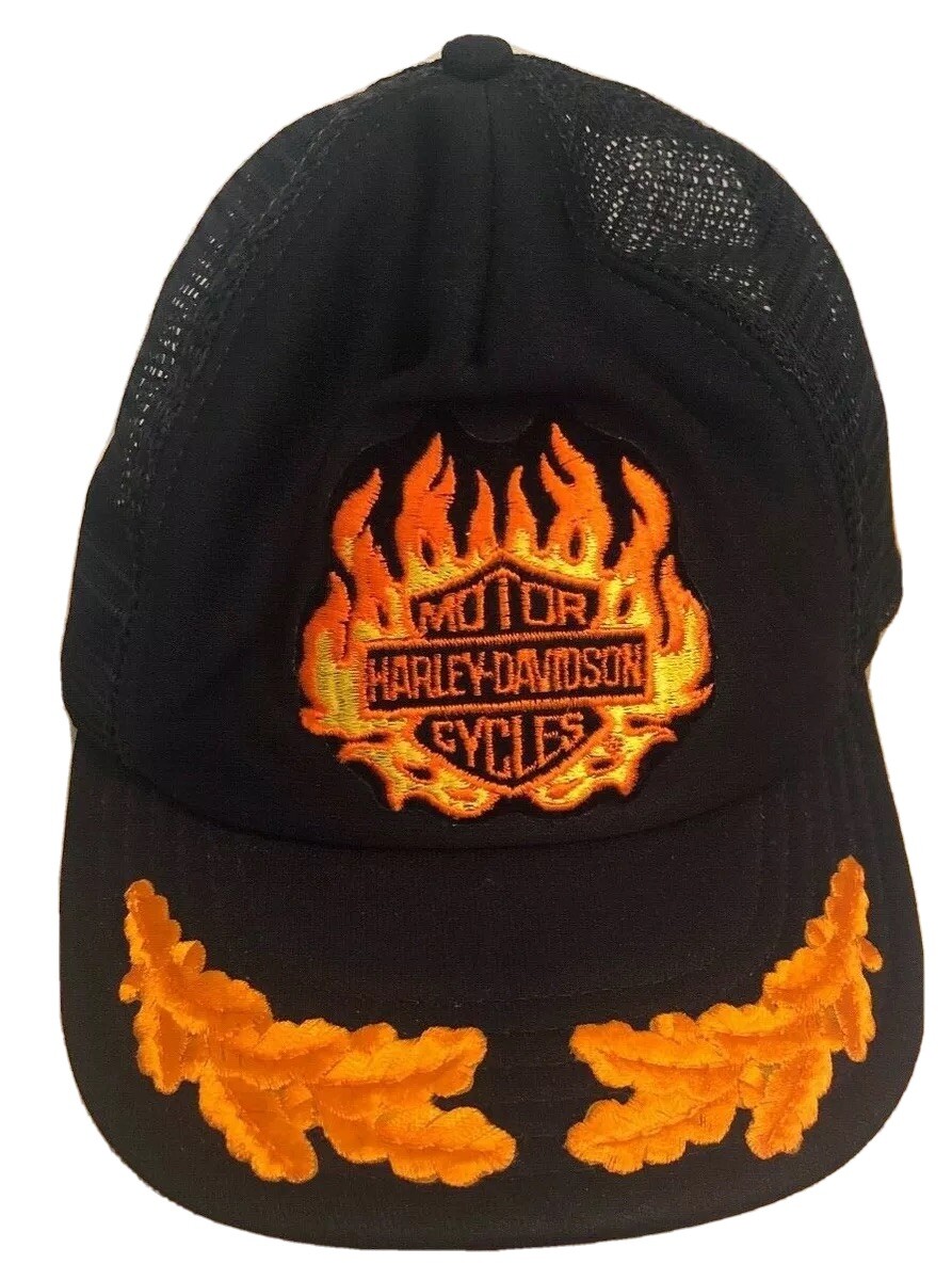 Vintage Harley Davidson Trucker Navigator Hat Flames Motorcycles 