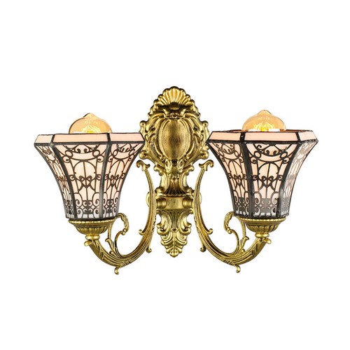 Vintage Brass Wall Mount Light Tiffany Bell Shade Up Down Wall Lamp for Bedroom - Picture 7 of 12