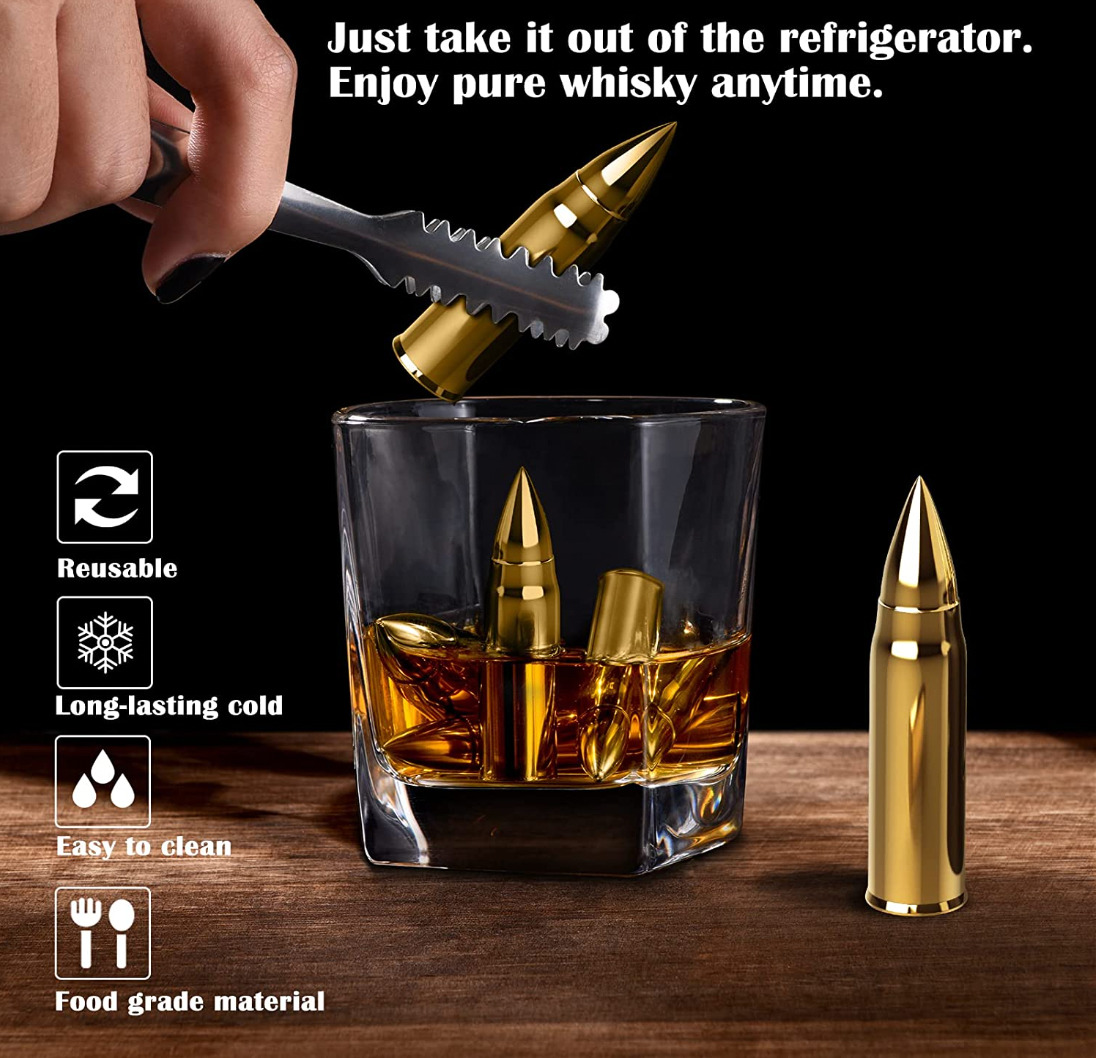 Whiskey Stones Whiskey Bullets in Whisky Barrel Stainless Steel Drink  Chillers