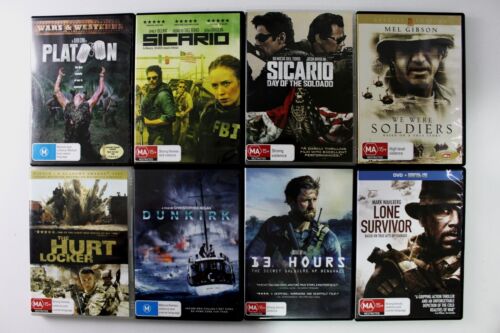 Lot of 8 DVD's War drama action Platoon Sicario Dunkirk 13 Hours Hurt Locker + 3 - Picture 1 of 11