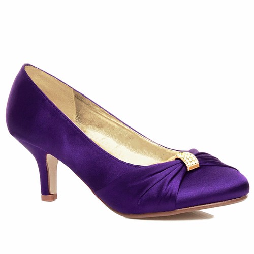 ZAPATO DE TACÓN MEDIO BAJO SATINADO PARA DAMA BODA NOVIA DAMA DE HONOR STILETTO GATITO - Imagen 21 de 24