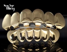 Custom Fit 14k Gold Plated Teeth Grillz Caps Top & Bottom Set Grill + Molds