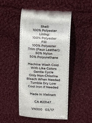 Talbots Burgandy Quilted Fleece Lined Vest Wmns S Full Zip Black Trim Warm Nice - Picture 10 of 12