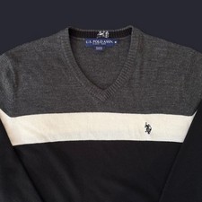U.S. Polo Assn. Men's V-Neck Colorblock Pullover Sweater Gray Black White M