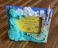 Hand Painted Photo Frame Dragon And Castle 2 1/2  X 3 1/2  