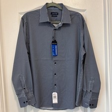 Nautica Men's Slim Fit 4 Way Stretch Button-Up Striped Shirt Size L / 16-1L.5