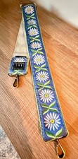 Joy Susan Blue Daisy Embroidered Boho Adjustable Guitar Purse Strap