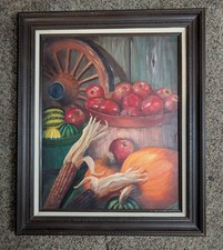 Dipinto ad olio vintage natura morta del raccolto - incorniciato 22" x 16