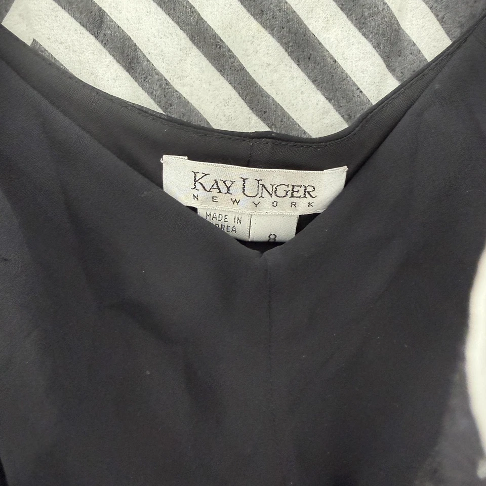 Camisa Kay Unger Mujer 8 Negra Blanca Seda Transparente Chevron Rayas Manga Larga Foto 4 de 4