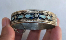 Extremely Vintage Ethnic Touareg Morocco African Enamel Bracelet Silver Color