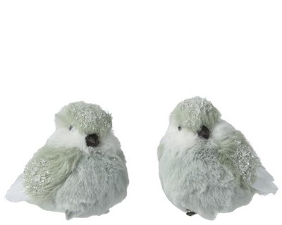 Deko-Vögel zum Anstecken - hellgrünes Kunstfell - 2er Set - Wohn- & Saisondeko