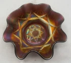 SUPER VINTAGE CARNIVAL DUGAN PURPLE SKI STAR RUFFLED SAUCE BOWL COMPASS EXTERIOR