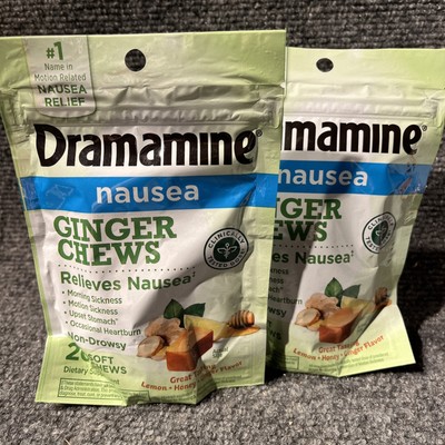 2 Pack! Dramamine Ginger Chews for Nausea 20 ct *EXP 7/2025 Ships Free