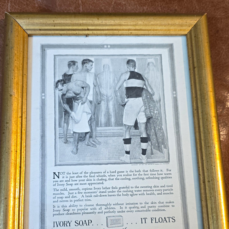 Ivory 1916 Print Ad "It Floats" Black & White Soap & Detergent. Gay Interest.