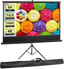 84 Inch Pull Up Projector Screen with Stand Outdoor Indoor 16:9 4K HD for Movies