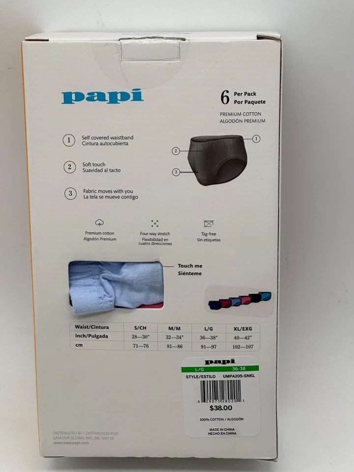 NUEVO PAQUETE DE 6 CALZONCILLOS DE TIRO BAJO PAPI PARA HOMBRE TACTO SUAVE SIN ETIQUETAS 4 VÍAS ELÁSTICOS GRANDES Foto 3 de 4