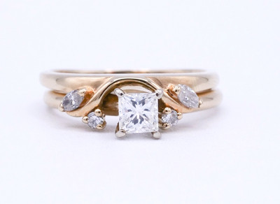 14KT Yellow Gold Natural Princess Cut Diamond Wedding Set with Custom Enhancer