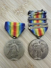 2 WW I The Great War For Civilization Medals W/ Original Ribbon & Campaigns READ