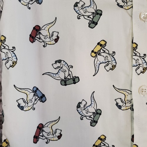 Tommy Bahama Dinosaur Skateboarding Shirt Button-up Short Sleeves Kids Size 7/8 - Picture 2 of 9