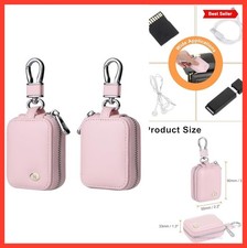 Earbud Storage Case Pink PU Leather Zipper Pouch with Keychain for Wireless
