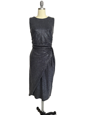 AllSaints Allegra Shimmer Wrap Dress, Black, 8