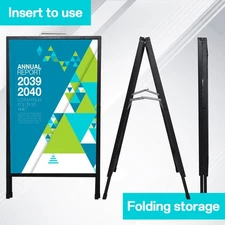 Double-Side A-Frame Sidewalk Sign 22x36 Inch Sandwich Board Black Coated Steel