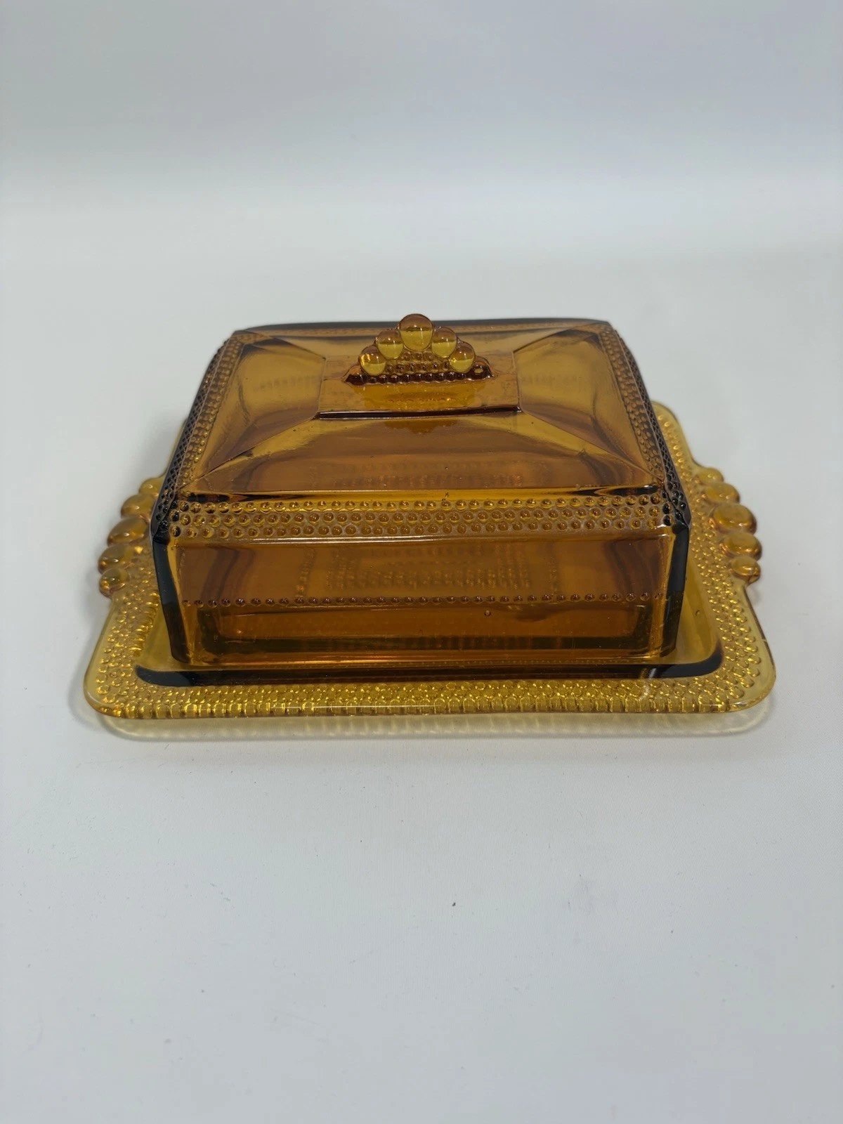 Bagley & Co Amber Glass Butter Honeycomb Dish Vintage Art Deco Carnival Glass