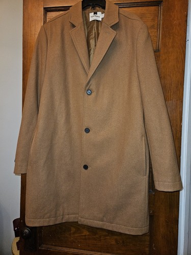 Topman Men's Classic Fit 3 Button Wool Blend Overcoat - Camel - Large