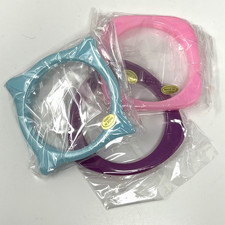 Retro Style Set of Three Plastic Bangle Bracelets Pink Purple Blue Opaque Square