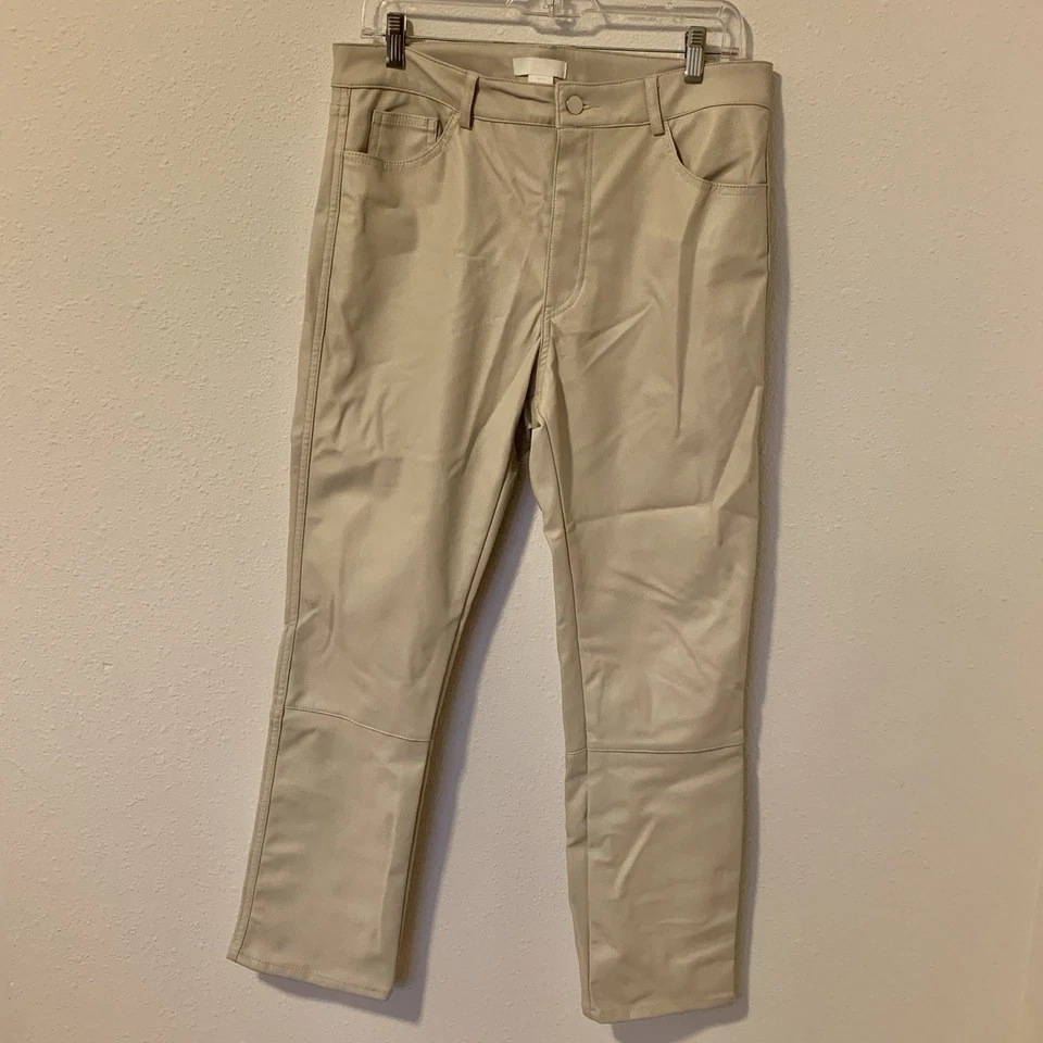 Pantalones de mujer H&M talla 12 crema marfil imitación cuero pierna recta tiro alto Foto 2 de 4