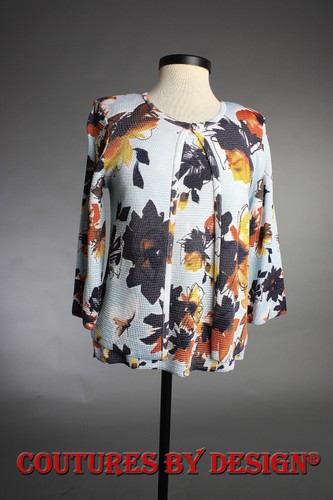 St John Knits Modern Floral Welt Knit 2 piece Sweater Set X-Lg Julep NWT $1390