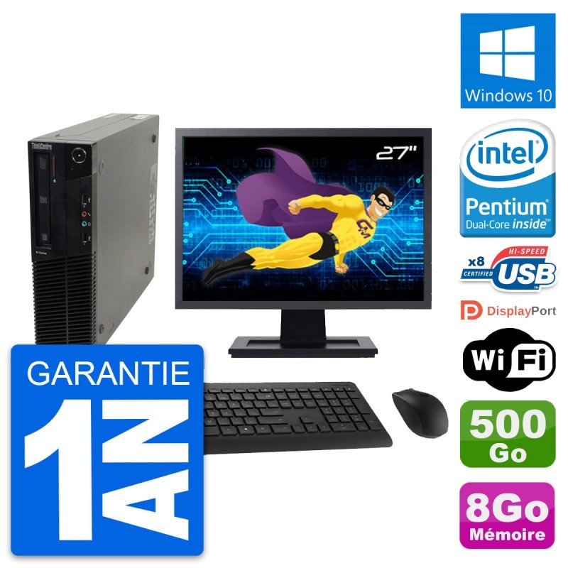 PC Lenovo M82 SFF Ecran 27" Intel G630 RAM 8Go Disque Dur 500Go Windows 10 Wifi