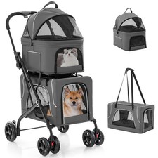 Foldable Pet Stroller, Removable Dog Stroller with 2 Front Universal Wheels, ...