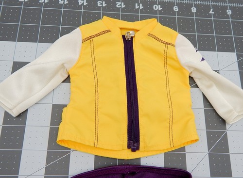 American Girl Doll Cycling Outfit Jersey Jacket Shorts Shoes Purple Yellow - Picture 4 of 10