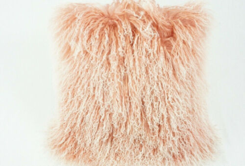 Cuscino in pelliccia di agnello tibetano 40x40 cm vera pelliccia di agnello rosa polvere con riccioli luminosi - Foto 1 di 4