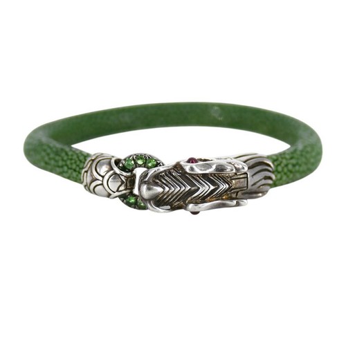 JOHN HARDY Sterling Silver Dragon Naga Green Stringray Cord Bracelet - Picture 2 of 8