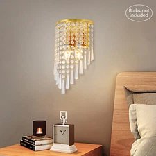 Bedroom Luxurious Metal E12 Crystal Wall Lamp With Clear Beads String Lampshade