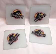 4 rari sottobicchieri vintage vetro JURASSIC PARK rare glass coasters