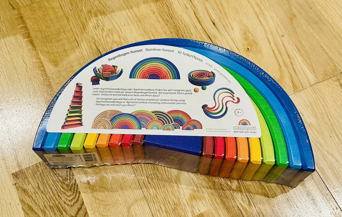 Brand New Grimm s 10 piece Sunset Rainbow Stacking Montessori Waldorf Limited