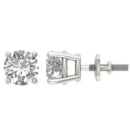 I1 H 1.60 Carat Round Diamond Solitaire Stud Earrings 14K White Gold 4 Prong Set - Picture 5 of 7