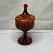VINTAGE 1950s EMPOLI ITALY APOTHECARY CANDY JAR SPIRAL TWIST NECK AMBER MCM RARE