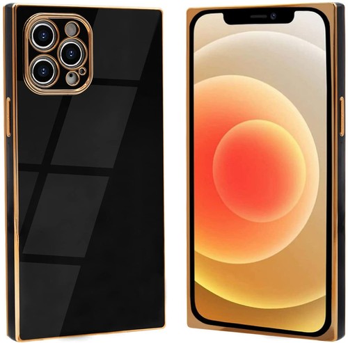 For Iphone 12 Pro Max Case 6 7 Square Shape Cute Glitter Plating Gold Edge Pat Ebay