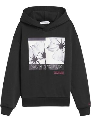 Calvin Klein Mä. Pullover Floral Graphic Print Hoodie Schwarz