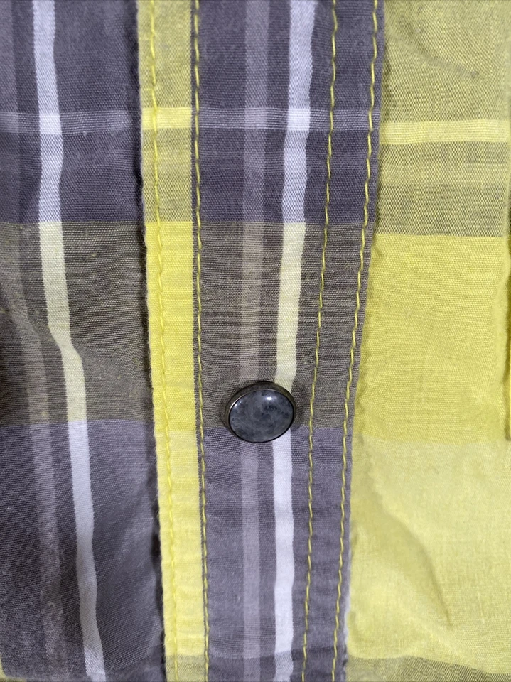 Camisa occidental grande Ditch Plains para hombre manga corta perla frente a presión azul a cuadros Foto 3 de 4