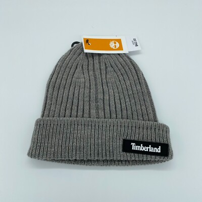Timberland Men's Cuffed Ribbed Beanie Winter Solid Light Gray One Size