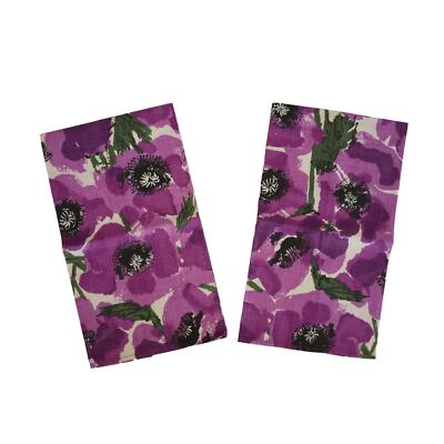 Vintage 60s Vera Neumann Linen Tea Towel - Set of Two - Purple Floral Print