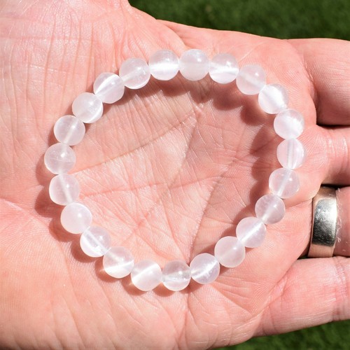 CHARGED Natural Selenite Crystal 8mm Bead Stretchy Bracelet + Selenite Heart - Picture 7 of 11