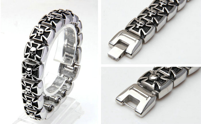 Gothic Men's German Knight Iron Cross Pattée Skull Stainless