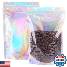 NPLUX Holographic Mylar Bags Resealable Smell Proof Bags for Packaging and Mo